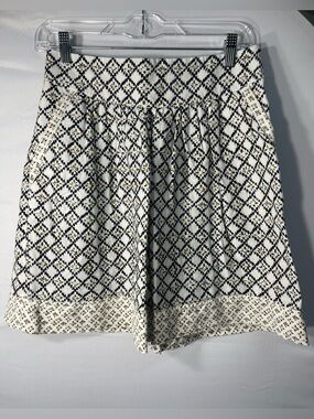 LOFT Black and White Diamond Pattern A-Line Linen Skirt